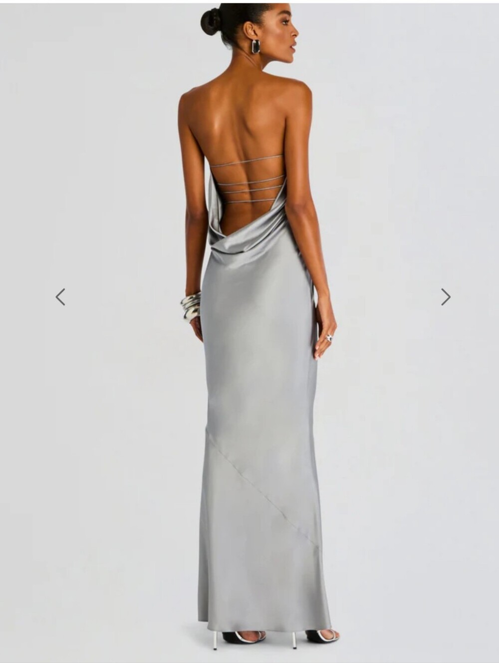 Retrofete Keaton Silk Maxi Dress Silver Gray Cowl Neck NWT Size M